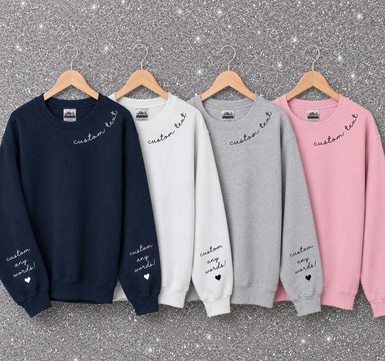 Custom Text on the Neck and Names on Sleeve Sweatshirt, Personalized Names Custom Crewneck Sweatshirt, NOT EMBROIDERY