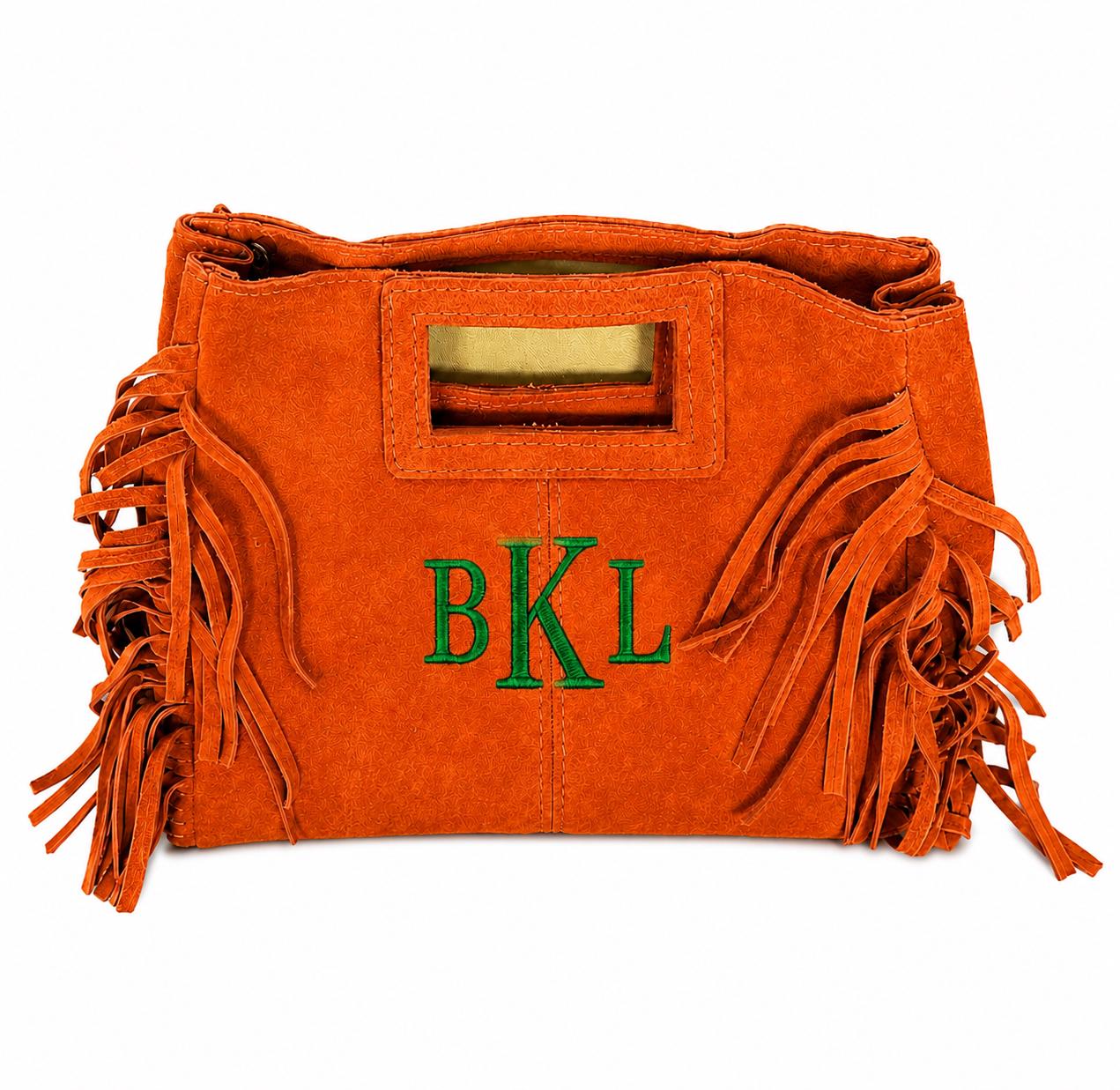 Fringed Seude Crossbody or Clutch College Colors