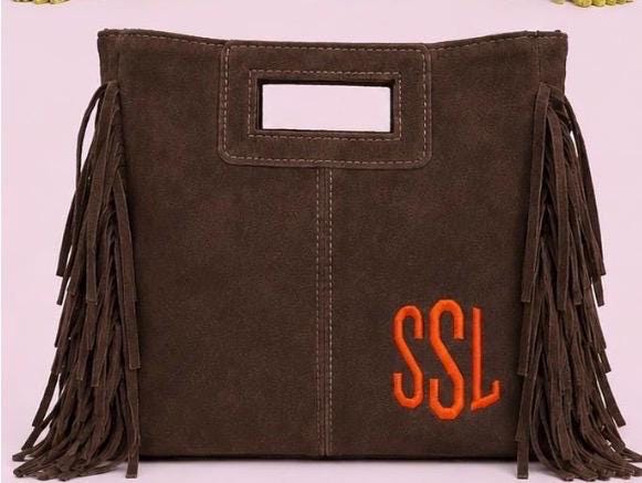 Fringed Seude Crossbody or Clutch College Colors