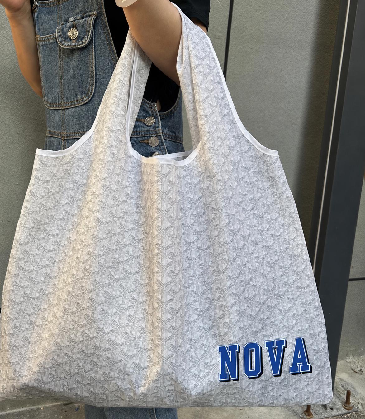 Large reusable geometric print fashion inspired  nylon tote, stylish, customize your way, great for travel (add initials or college)