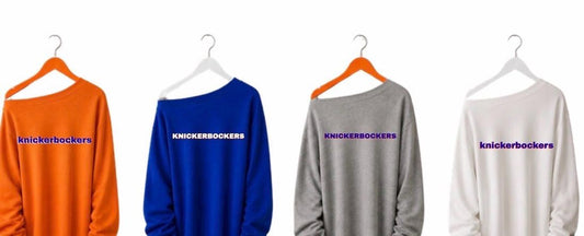 Knickerbockers or Knicks in 5 off shoulder Sweatshirt..add yarn pattern around neck