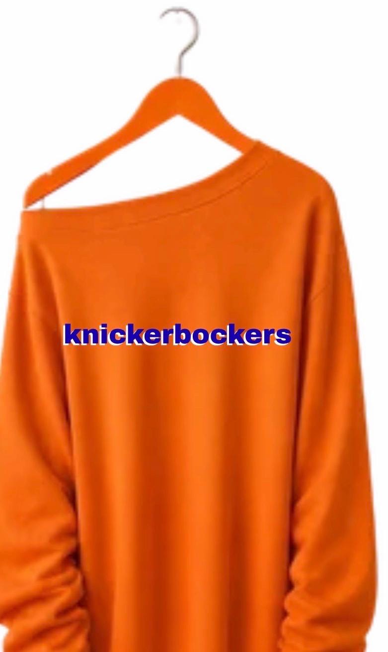 Knickerbockers or Knicks in 5 off shoulder Sweatshirt..add yarn pattern around neck