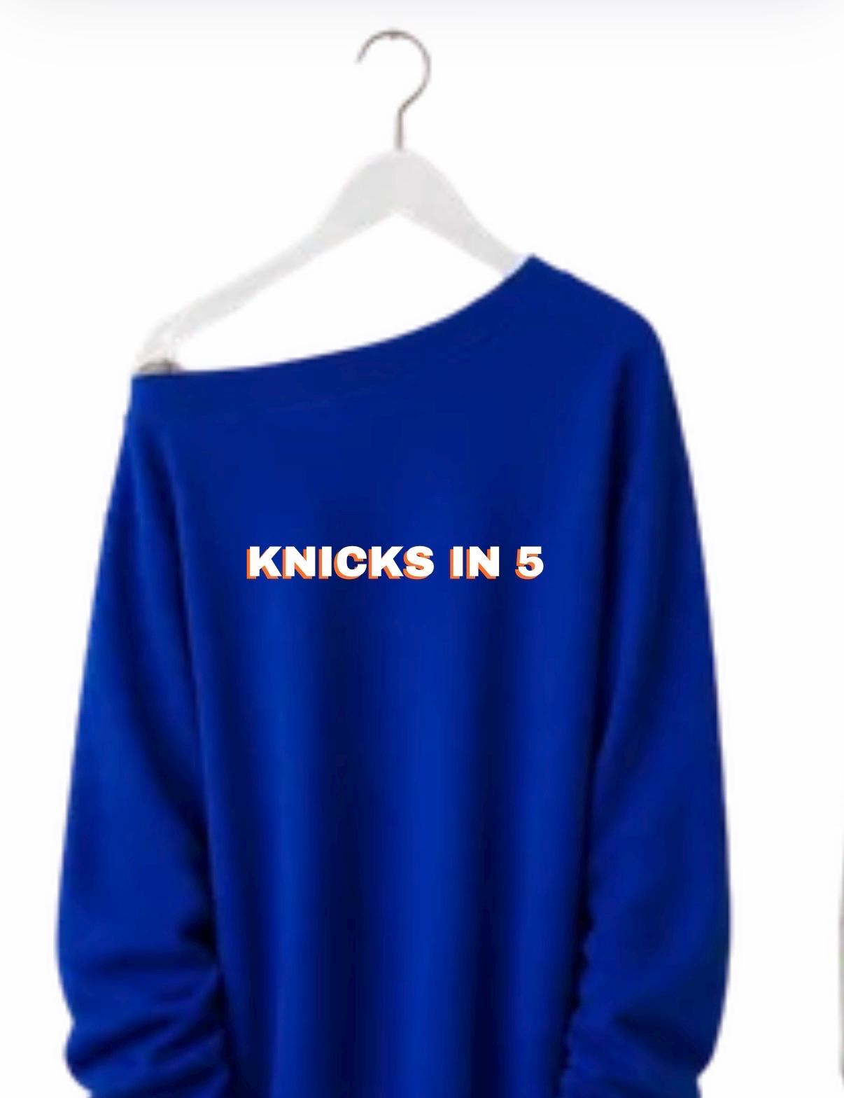 Knickerbockers or Knicks in 5 off shoulder Sweatshirt..add yarn pattern around neck