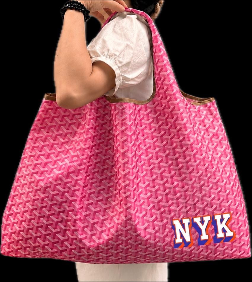 Large reusable geometric print fashion inspired  nylon tote, stylish, customize your way, great for travel (add initials or college)