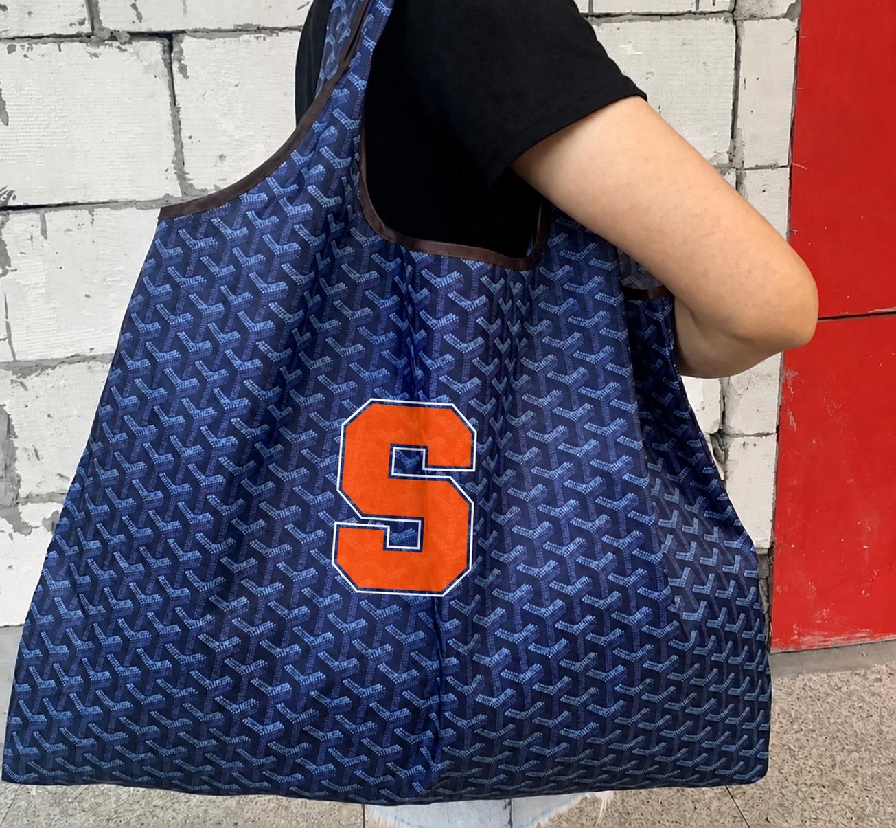 Large reusable geometric print fashion inspired  nylon tote, stylish, customize your way, great for travel (add initials or college)