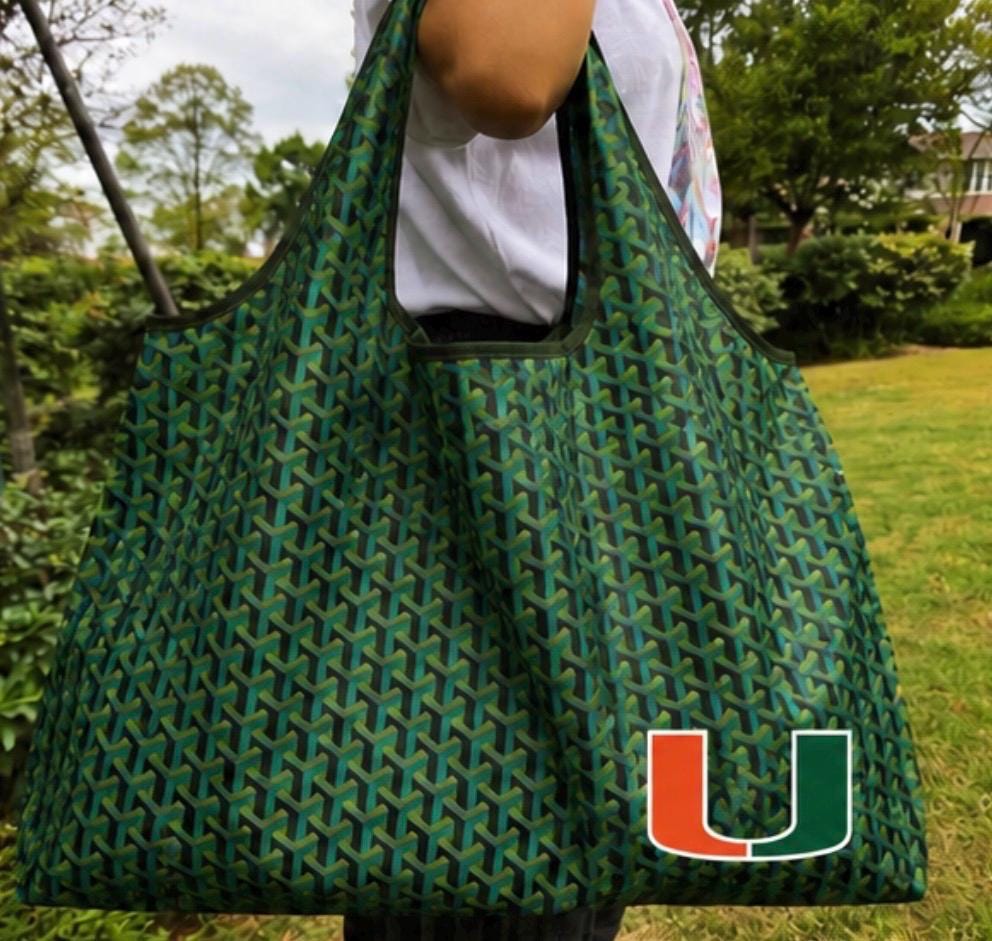 Large reusable geometric print fashion inspired  nylon tote, stylish, customize your way, great for travel (add initials or college)