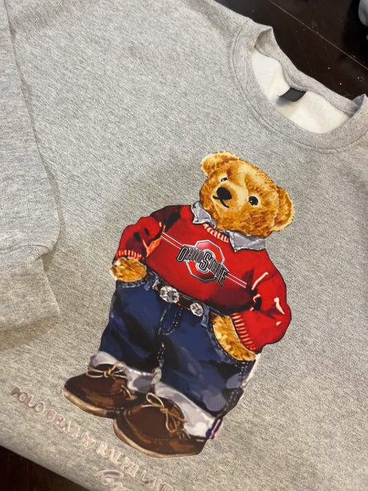 CUSTOM COLLEGE POLO BEAR SWEATSHIRT OR TEE